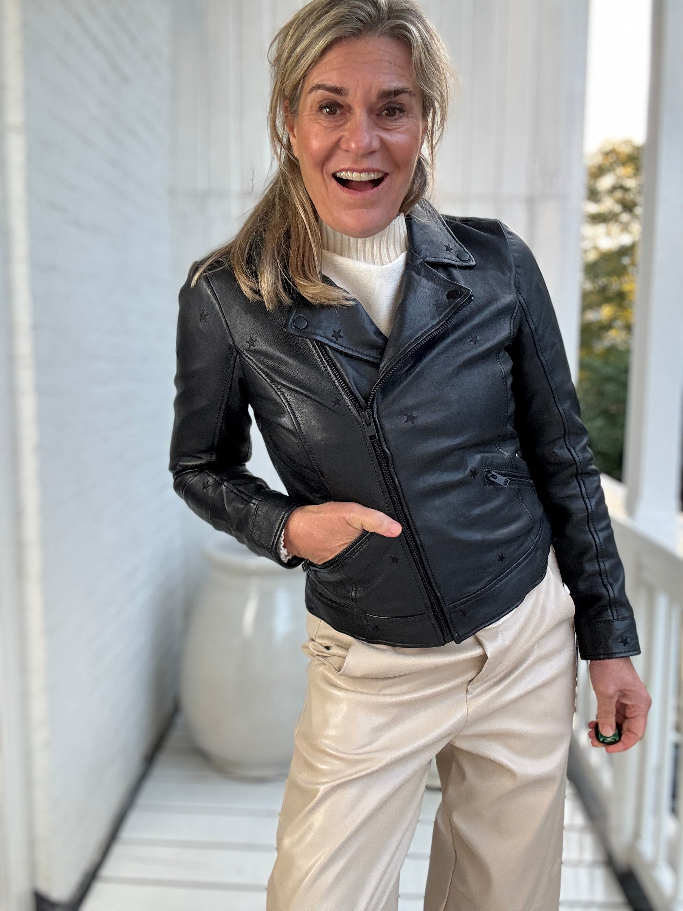 Leren bikerjas - Hoshie - Mauritius