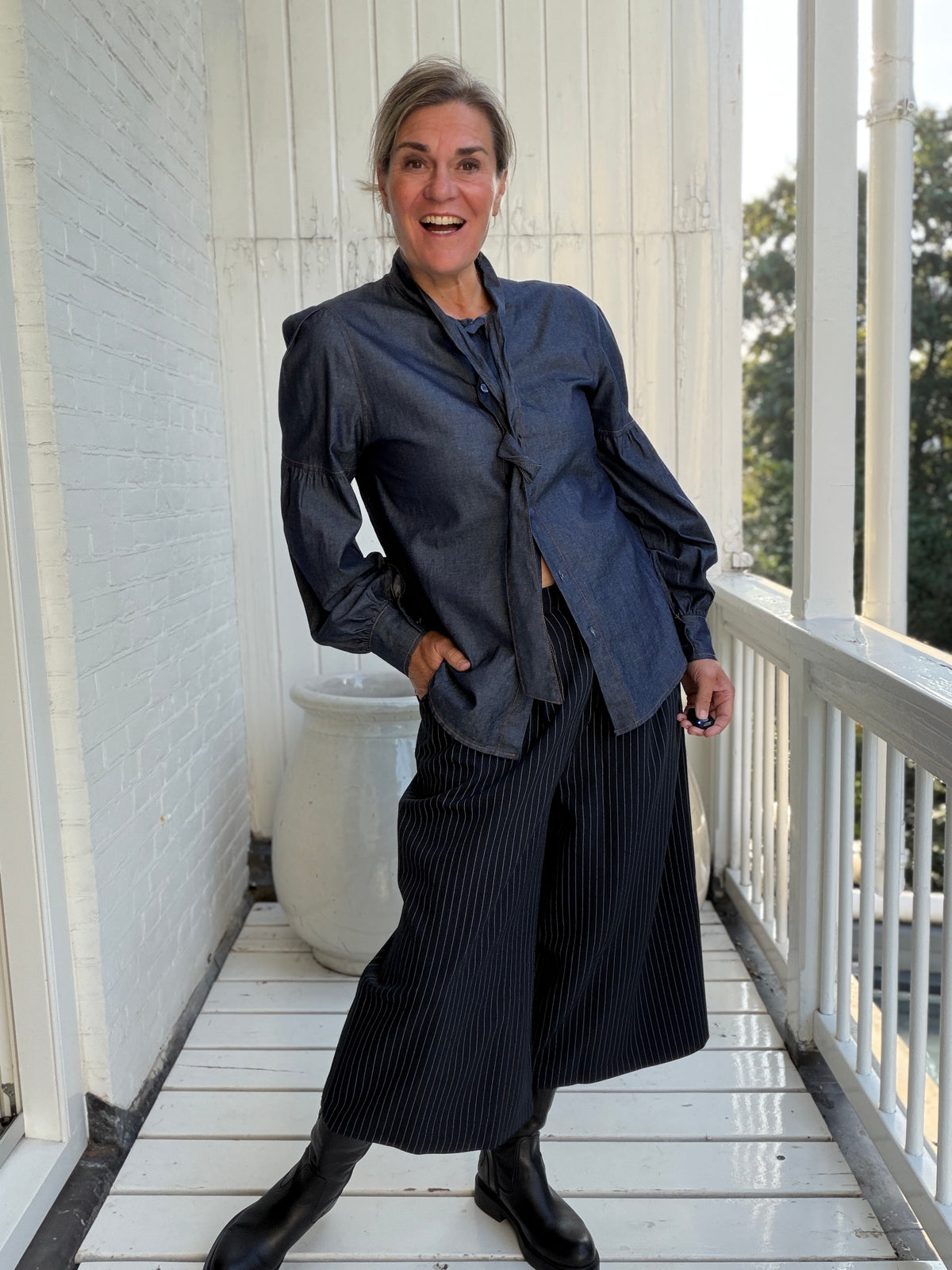 Denim blouse Billy met strik – foto 5