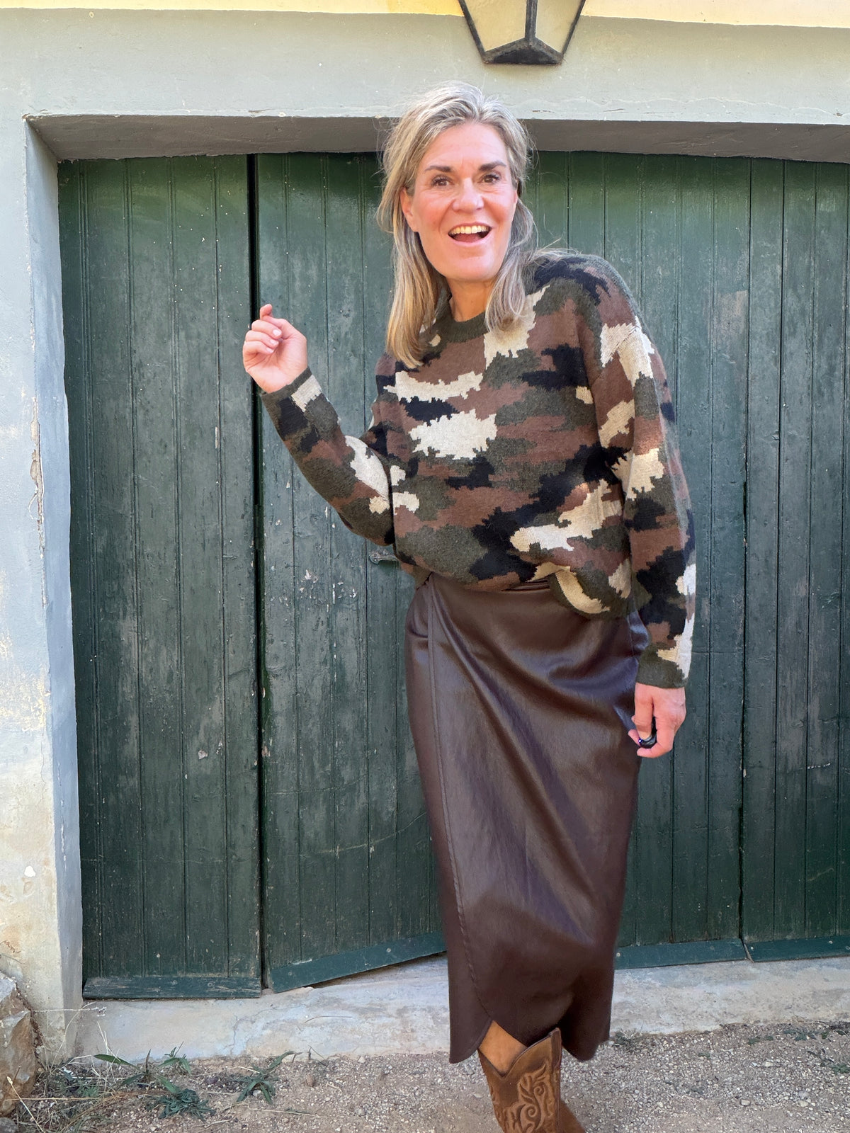 Kaki oversized trui Harley met legerprint – foto 1