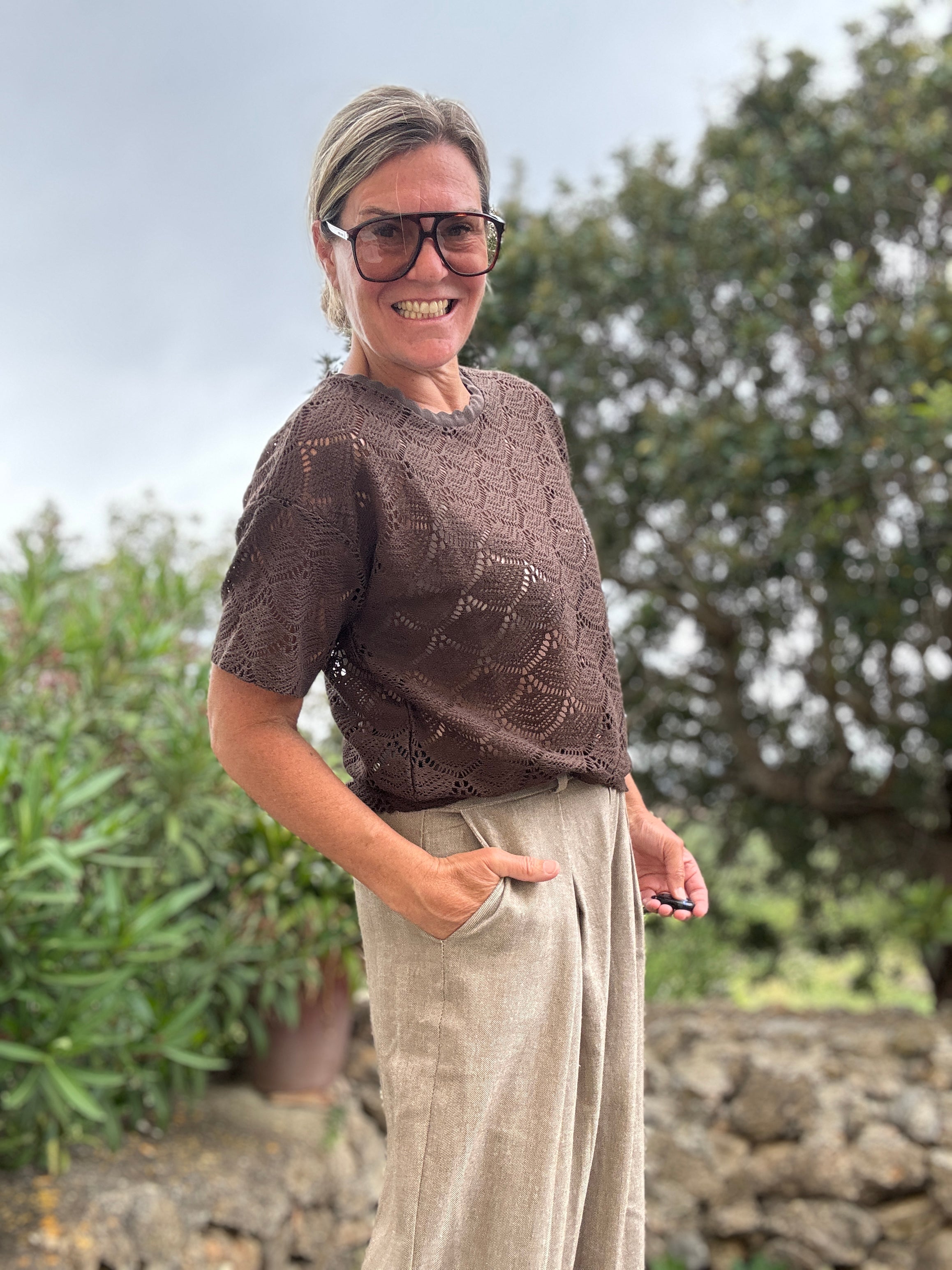 BAMBENA O-NECK SS CROCHET TOPPB - VILA