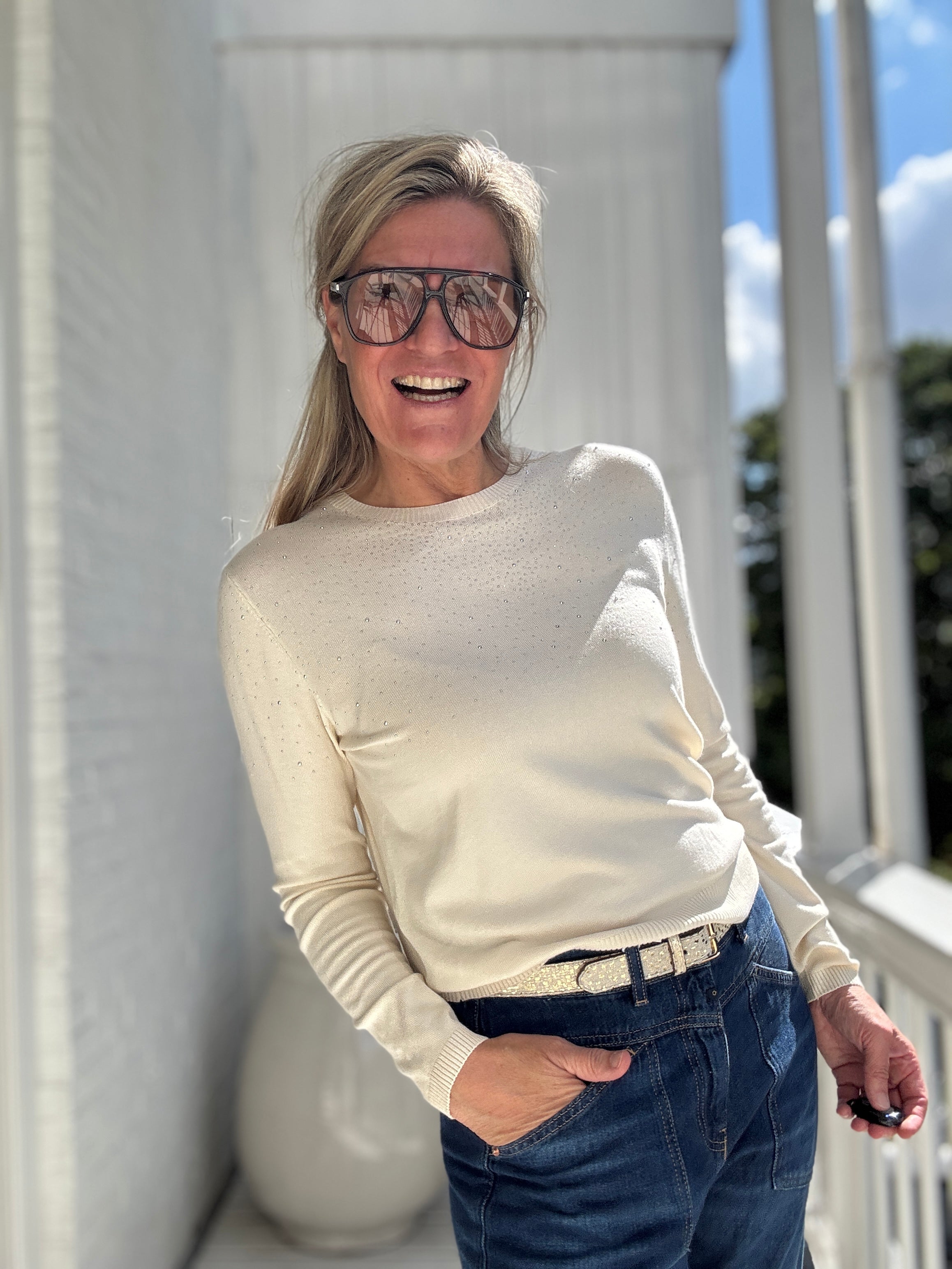 Trui - ANABELLA LS BLING O-NECK KNT - Only