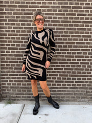 Jurk - RAY LS KNIT DRESS AOP NOOS - Object
