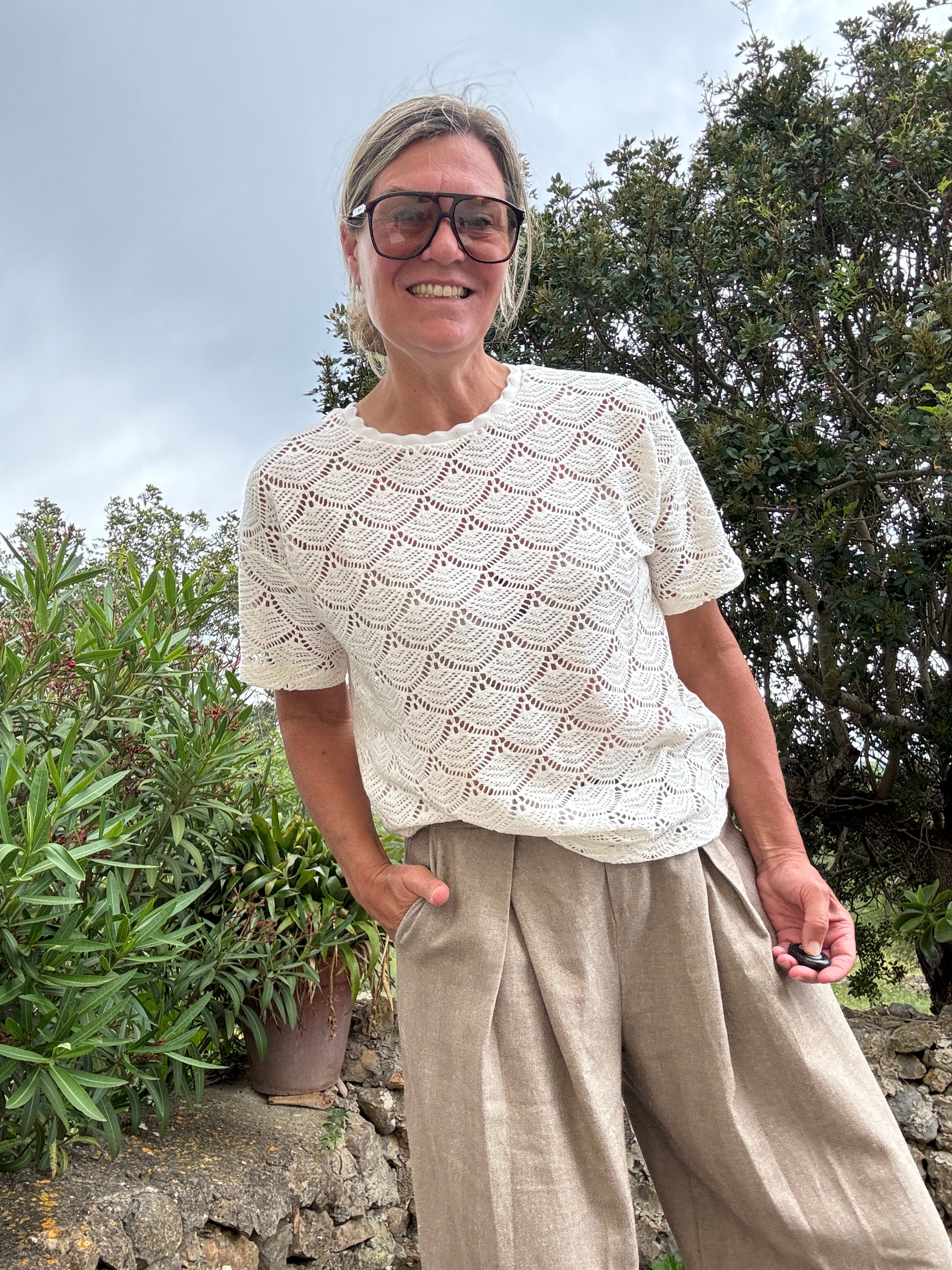BAMBENA O-NECK SS CROCHET TOPPB - VILA