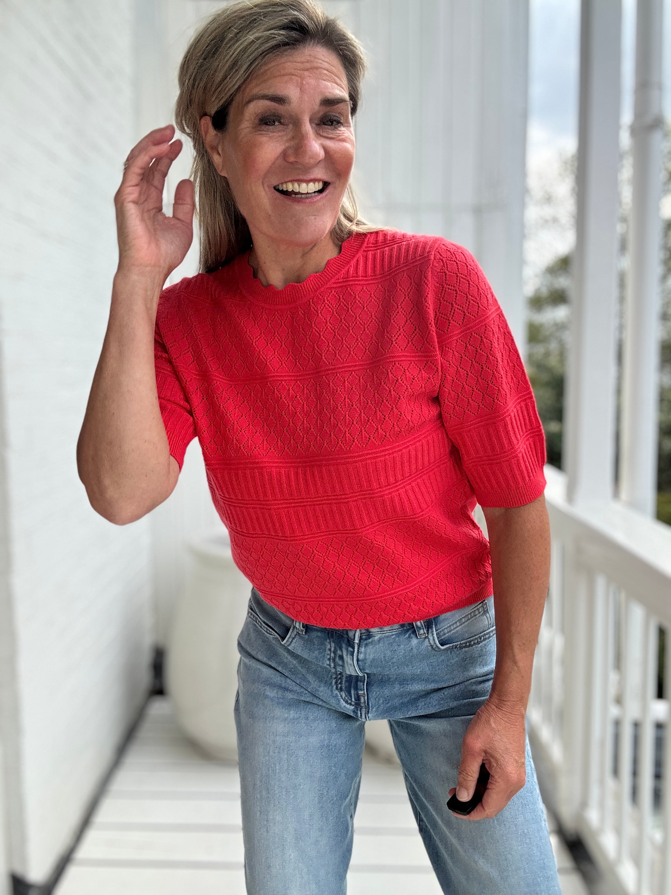 Top - MILOS S/S O-NECK POINTELLE TOP - Vil